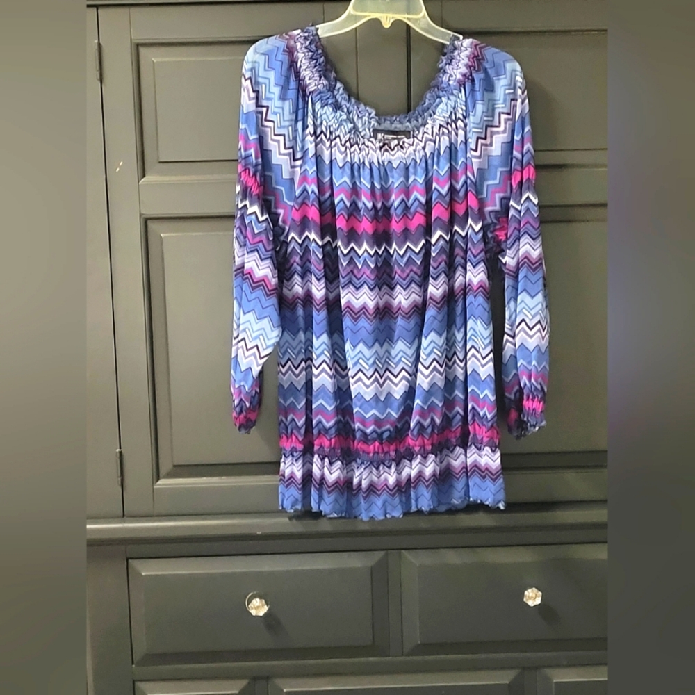 INC International Concepts Blue and Purple Zigzag Blouse